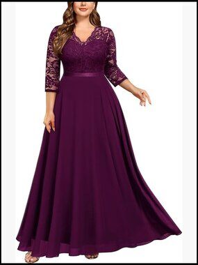 Plus Size Formal Maxi Dress Floral Lace V Neck Bridesmaid Party